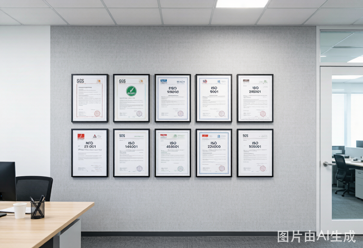 Wall of international quality certifications