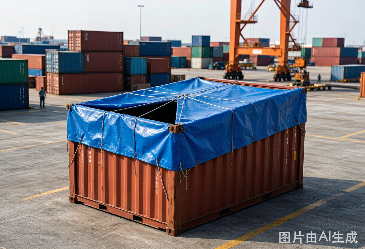 Container tarpaulin at shipping port