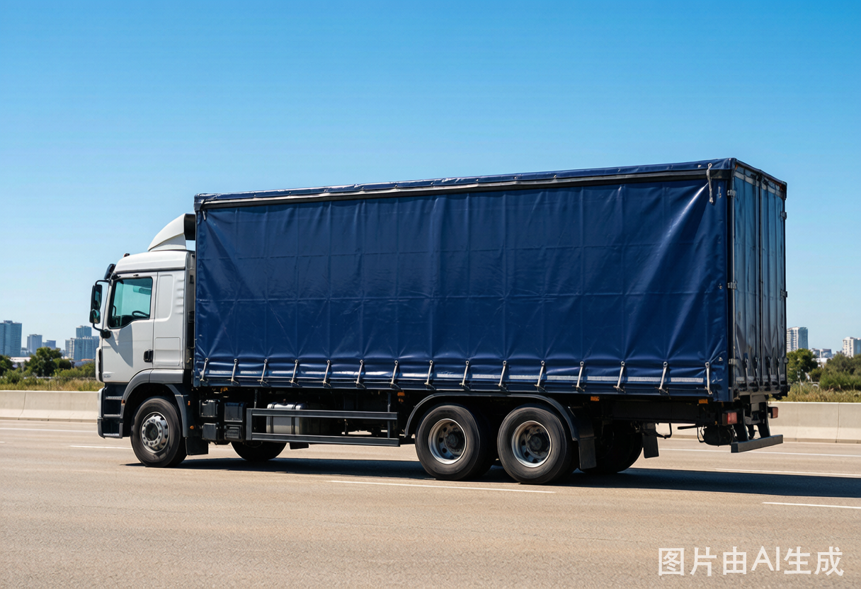 Heavy-duty truck tarpaulin on flatbed truck